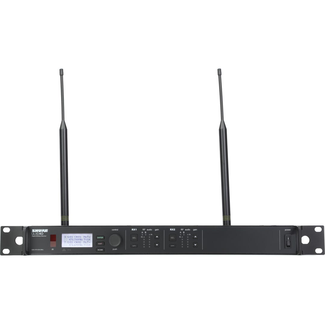 Shure ULXD4DGV=-G50 Dual Digital Wireless Receiver with Always On AES256 Encryption, Internal Power Supply, 1/2 Wave Antenna and Rack Mounting Hardware, 470-534 MHz