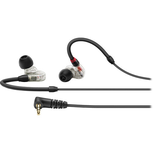 Sennheiser IE 100 PRO CLEAR In-ear monitoring headphones featuring 10mm dynamic transducer and black detachable 1.3m cable with 3.5mm jack.