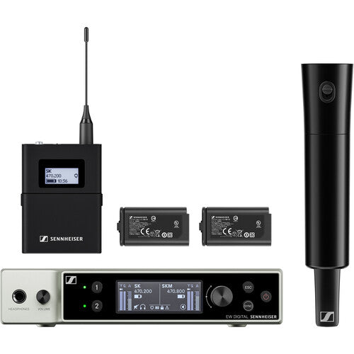 Sennheiser EW-DX SK / SKM-S BASE SET (Q1-9) Dual-Channel Digital Wireless System with Bodypack & Handheld Transmitters, No Mics (Q1-9: 470 to 550 MHz)