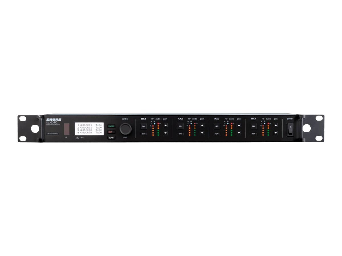 Shure ULXD4QGV=-G50 Quad Digital Wireless Receiver with Always On AES256 Encryption, Internal Power Supply, 1/2 Wave Antenna and Rack Mounting Hardware, 470-534 MHz