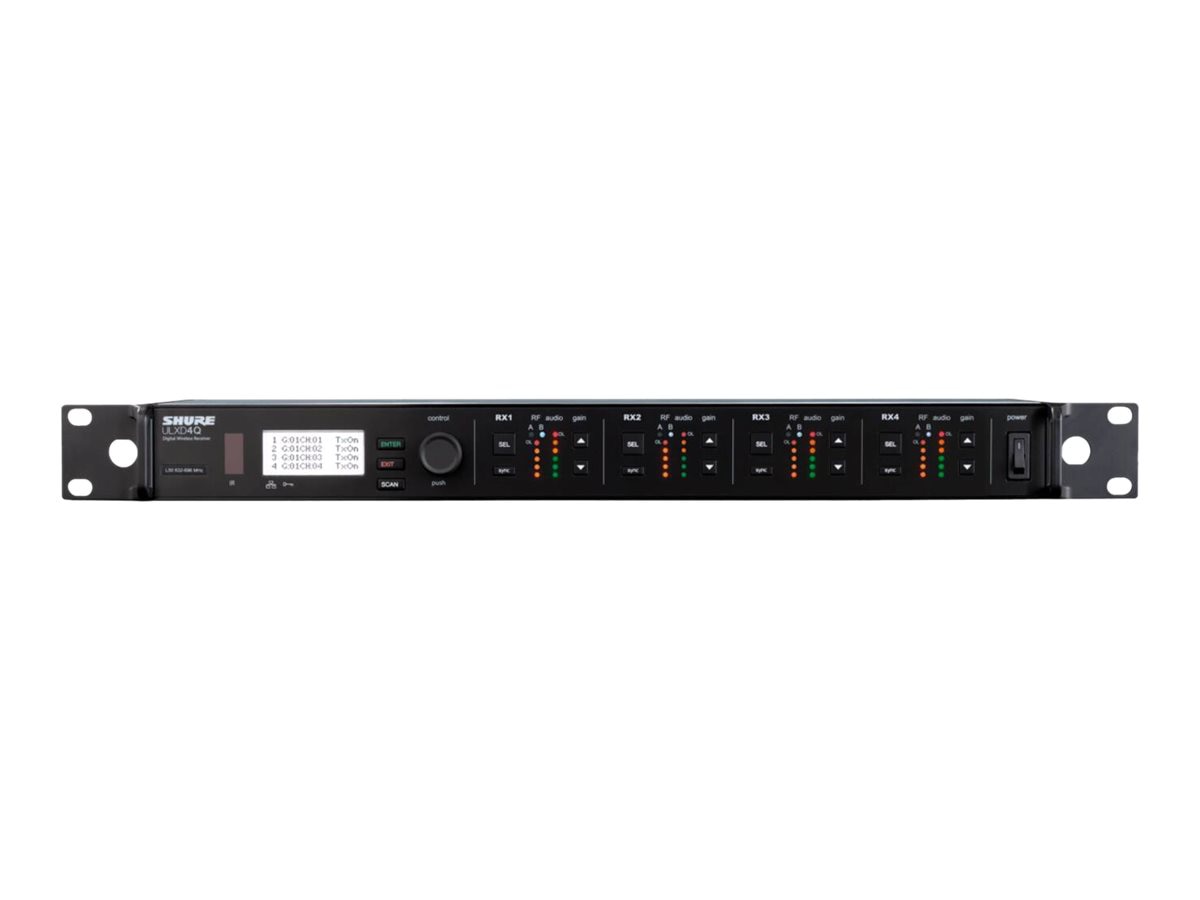Shure ULXD4QGV=-J50A Quad Digital Wireless Receiver with Always On AES256 Encryption, Internal Power Supply, 1/2 Wave Antenna and Rack Mounting Hardware, 572-620 MHz