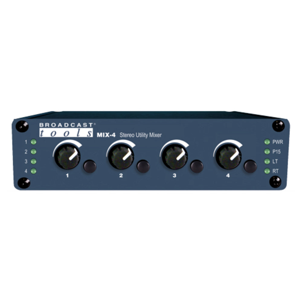 Broadcast Tools Mix-4 Four Input Stereo Utility Audio Mixer w/ Microphone Pre-Amp