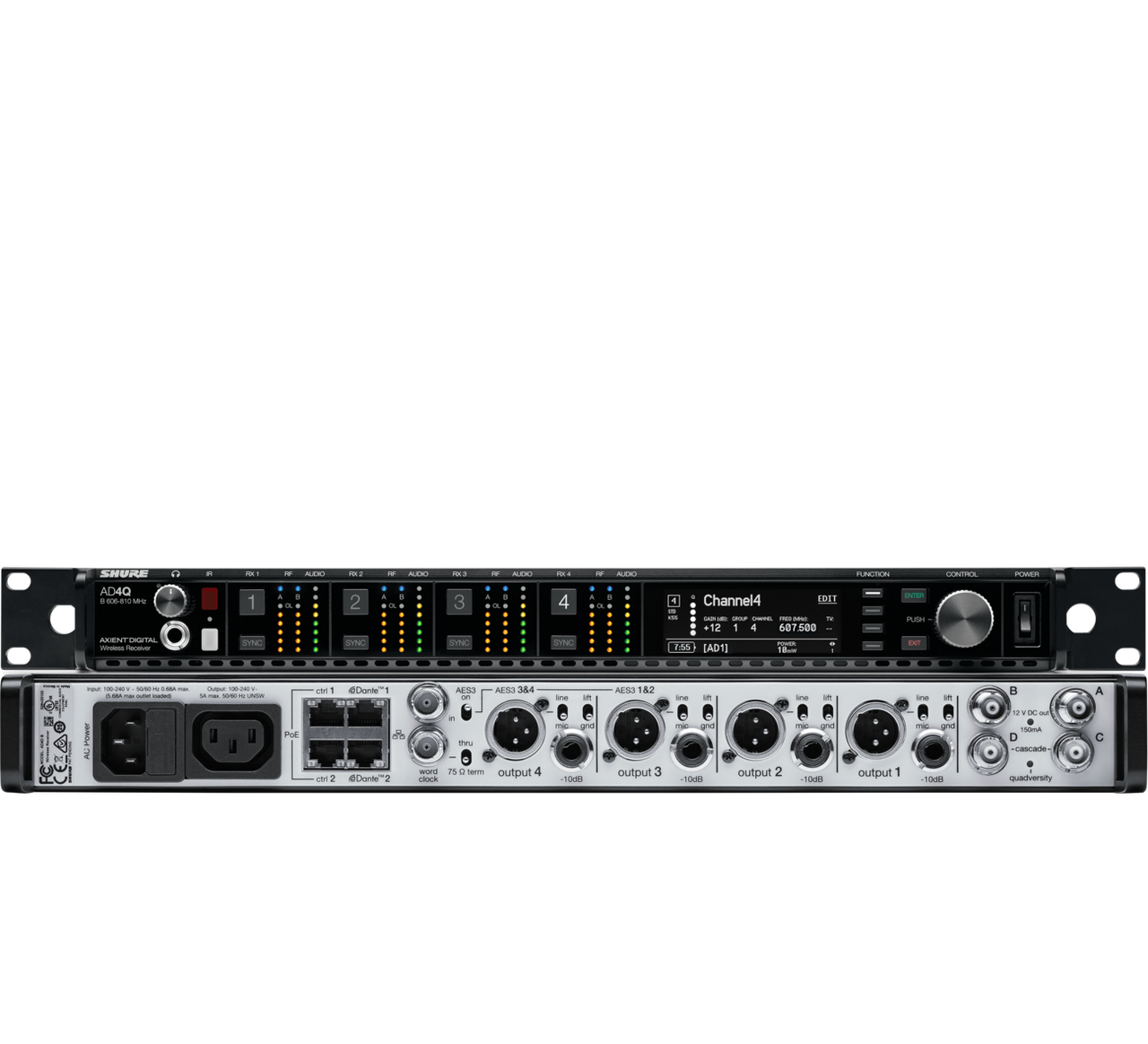 Shure AD4QNP=-B Four--channel Wireless Receiver (606-810 MHZ)