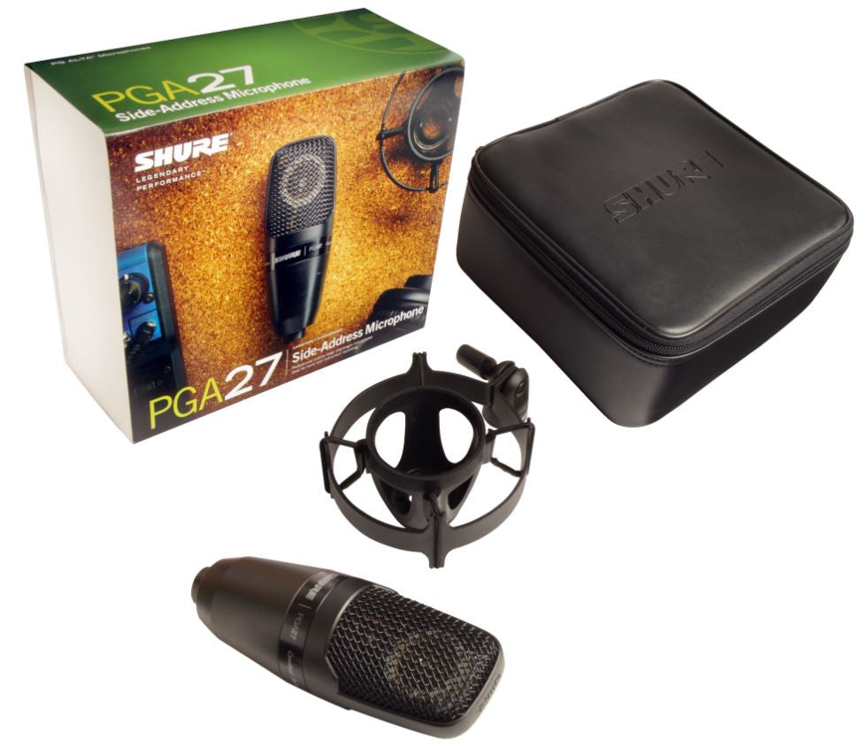 Shure PGA27-LC Large-diaphragm side-address cardioid condenser microphone with shock-mount and carrying case - less cable
