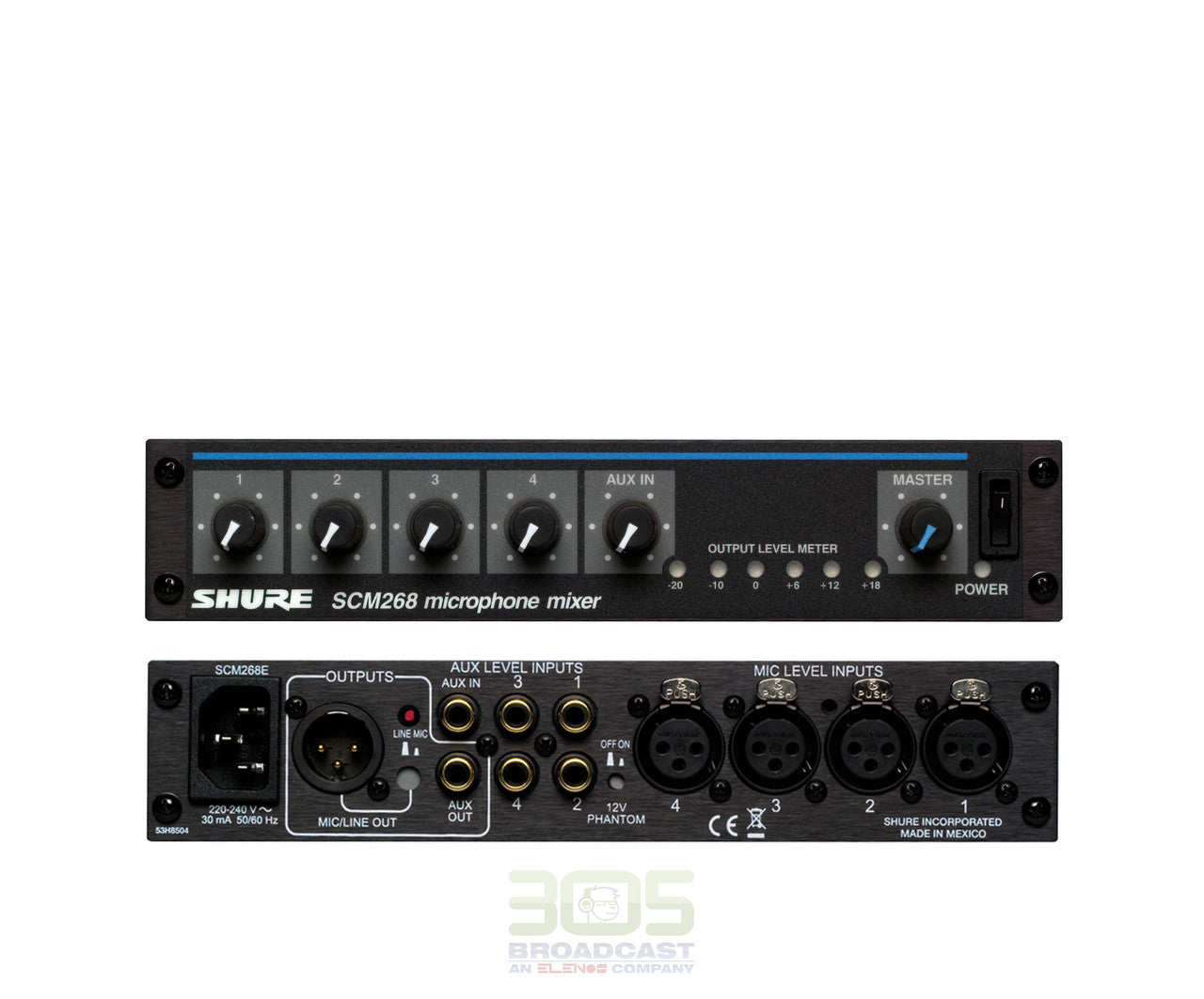 Shure SCM268 4-Channel Microphone Mixer, 6 Transformers, Phantom 