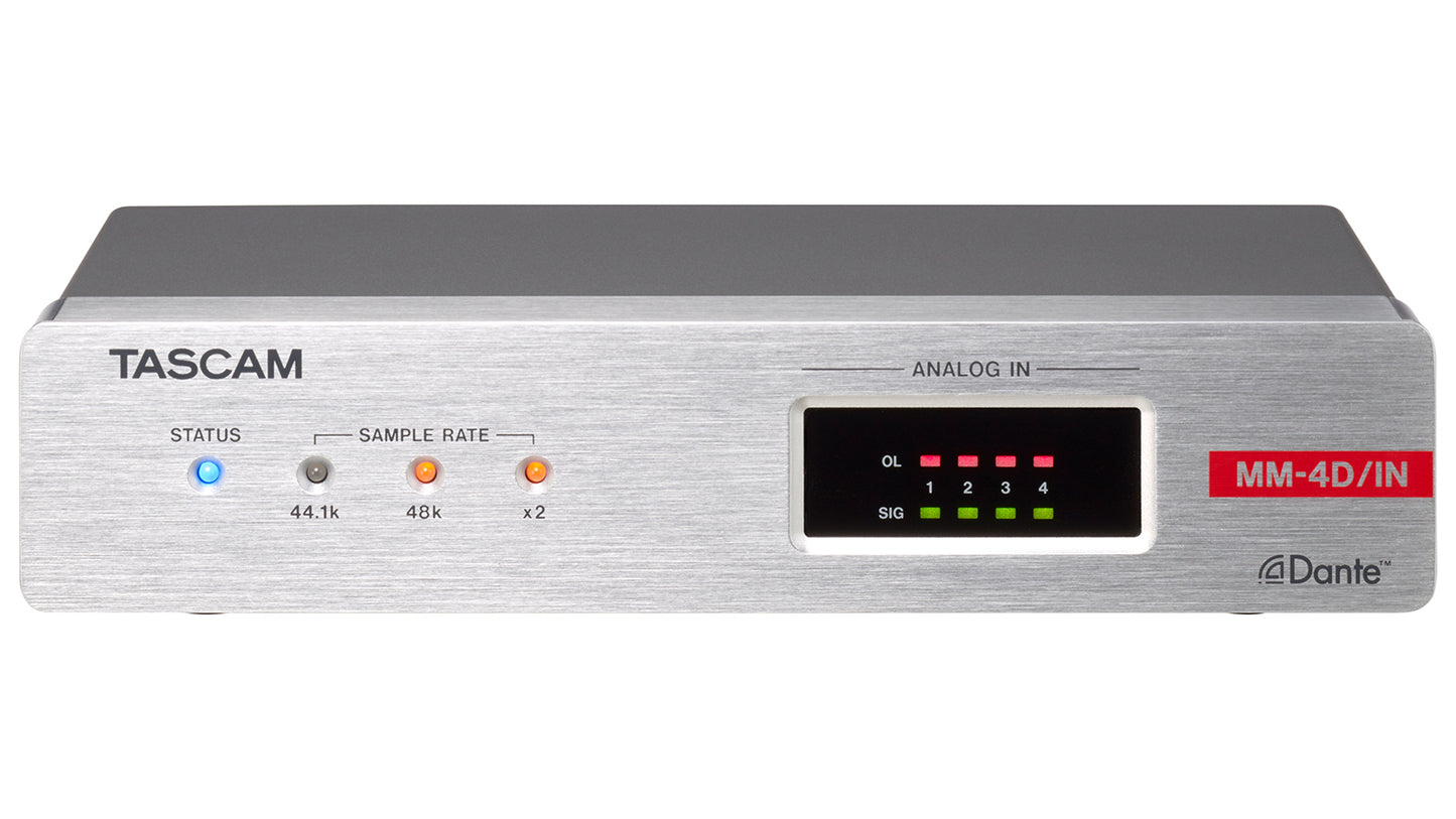 Tascam MM-4D/IN-X - 4 Channel Mic / Line Input Dante Converter with built-in DSP Mixer XLR - 305broadcast