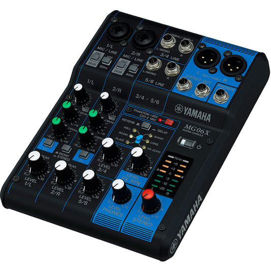 Yamaha MG06X 6-input stereo mixer with SPX effects, 2 D-PRE mic inputs, and 2 stereo inputs - (B-Stock)