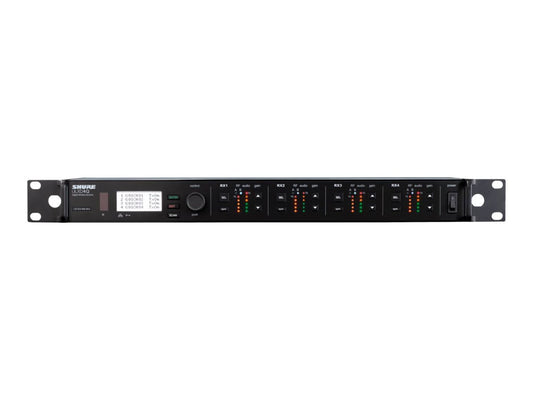 Shure ULXD4QGV=-J50A Quad Digital Wireless Receiver with Always On AES256 Encryption, Internal Power Supply, 1/2 Wave Antenna and Rack Mounting Hardware, 572-620 MHz