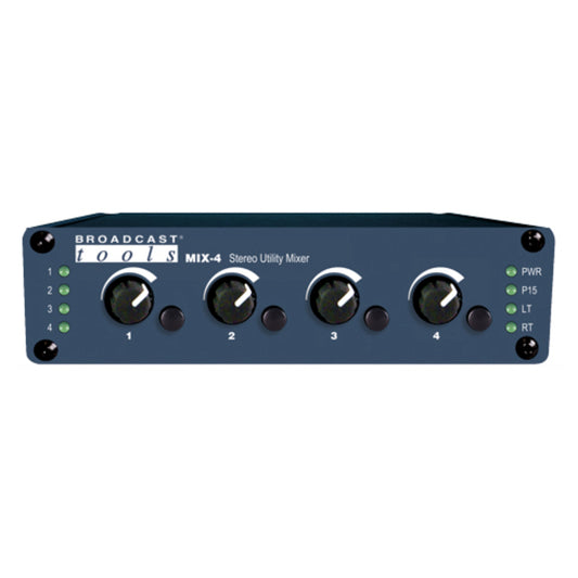 Broadcast Tools Mix-4 Four Input Stereo Utility Audio Mixer w/ Microphone Pre-Amp