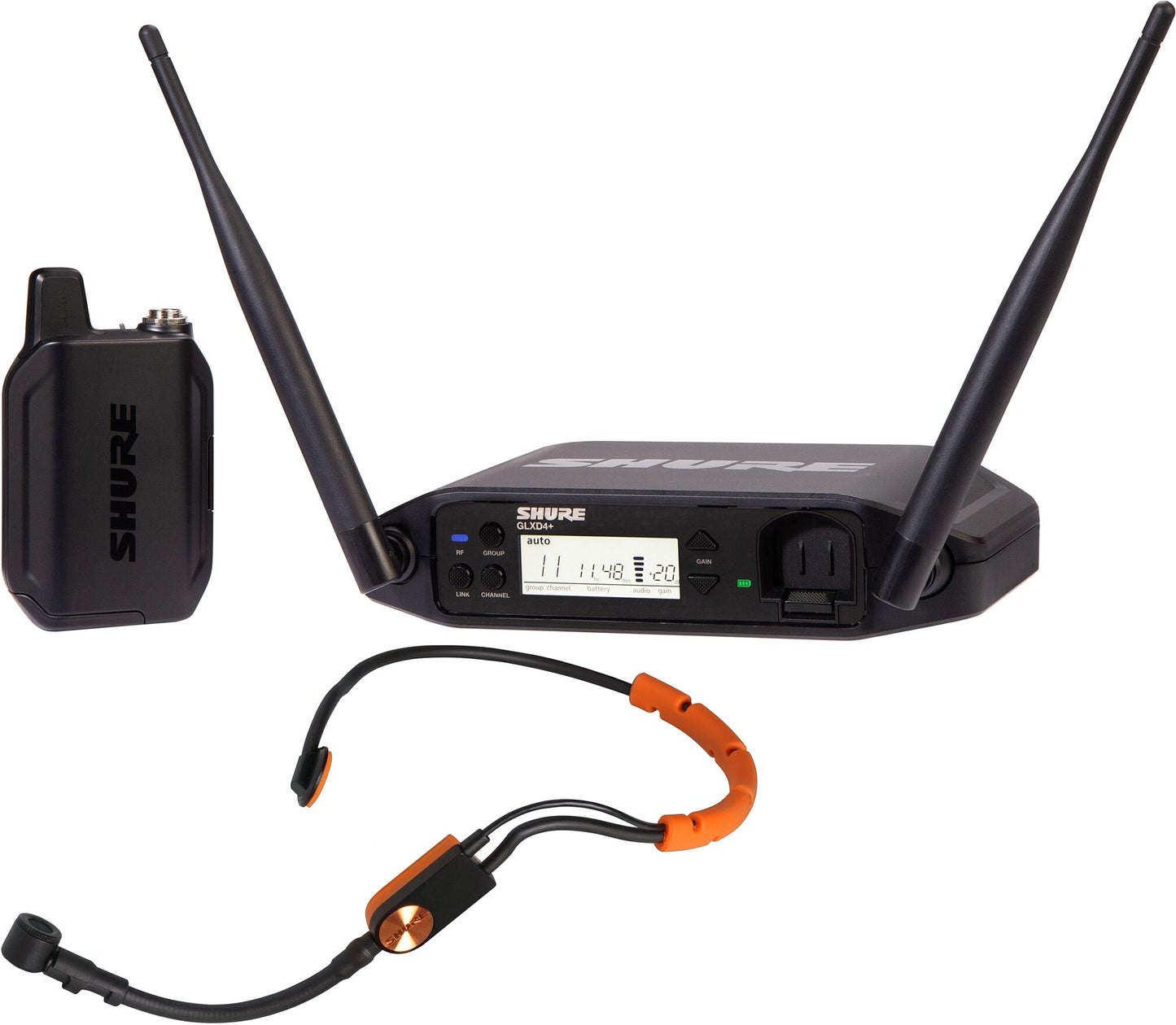 Shure GLXD14+/SM31-Z3 The GLX-D+ Dual Band Wireless Headset System features the versatile SM31FH Headset Microphone for spoken word applications and the GLXD4+ tabletop receiver.