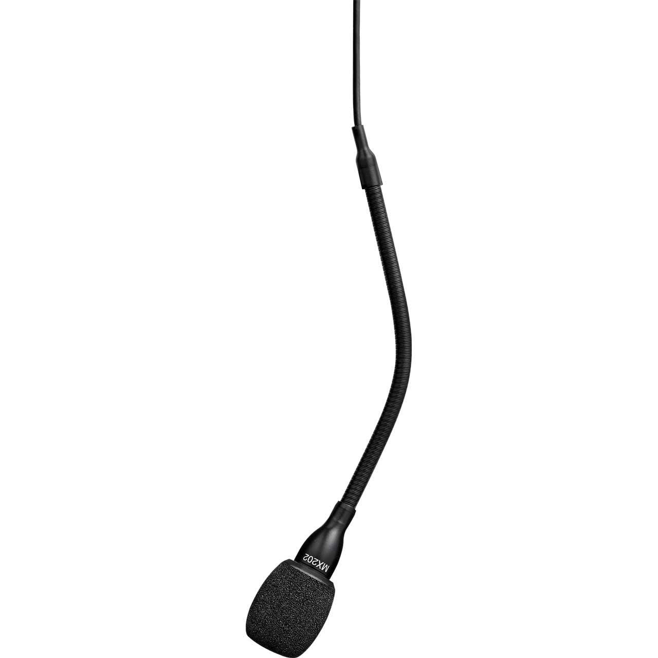 Shure MX202BP/S Supercardioid - Black Mini-Condenser for Overhead Miking, 30' Unterminated Cable, Plate Mount Preamp with Screw