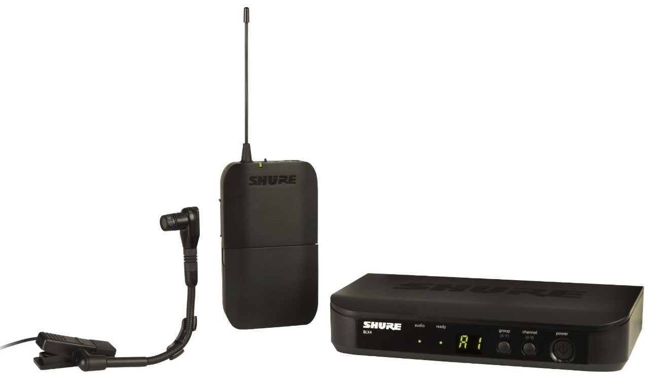 Shure BLX14/B98-H10 Instrument System with (1) BLX4 Wireless Receiver, (1) BLX1 Bodypack Transmitter, and (1) WB98H/C Cardioid