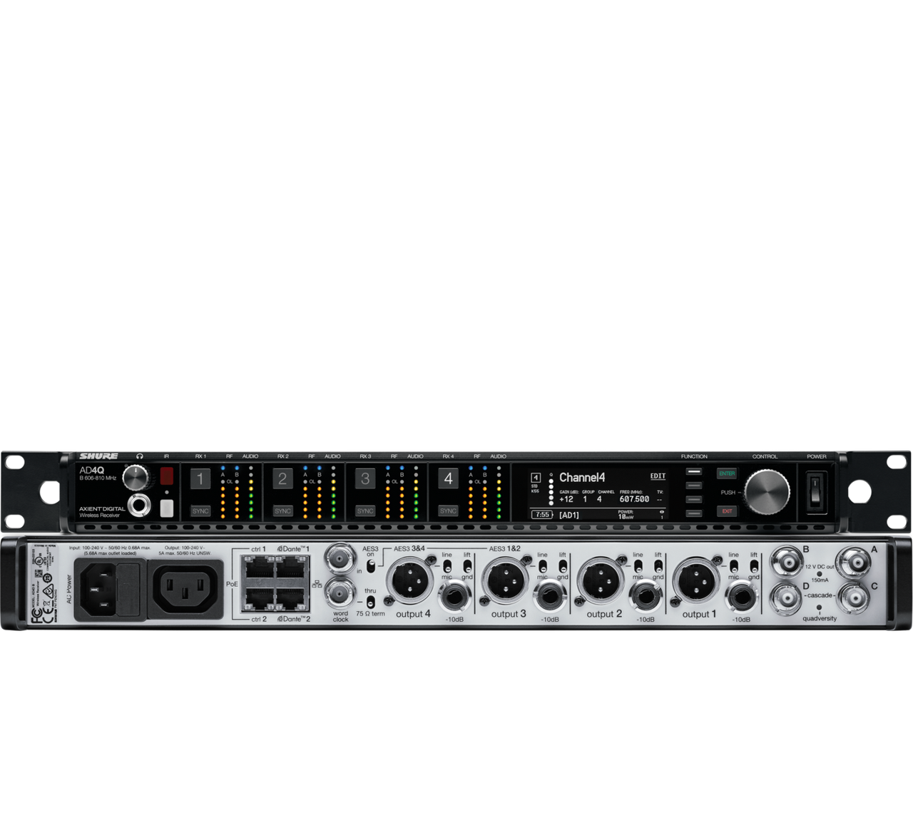Shure AD4QNP=-A Four--channel Wireless Receiver (470-636 MHZ)