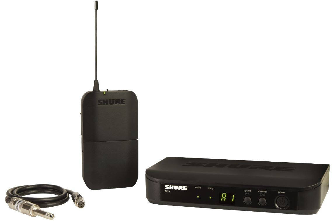 Shure BLX14-H9 Guitar Wireless System with (1) BLX4 Wireless Receiver, (1) BLX1 Bodypack Transmitter, and (1) WA302 Instrument