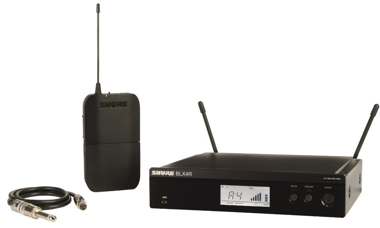Shure BLX14R-J11 Guitar Wireless System with (1) BLX4R  Wireless Receiver, (1) BLX1 Bodypack Transmitter, and (1) WA302 Instrument Cable