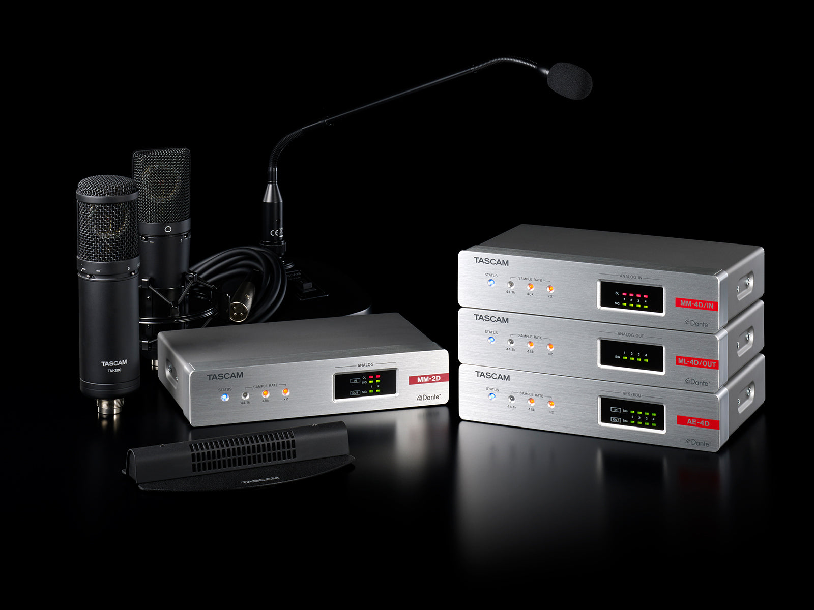 Tascam MM-4D/IN-X - 4 Channel Mic / Line Input Dante Converter with built-in DSP Mixer XLR - 305broadcast