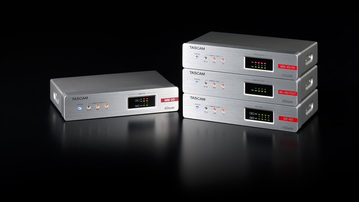 Tascam MM-2D-E - 2 Channel Mic/Line Input/Output Dante Converter with built-in DSP Mixer - 305broadcast