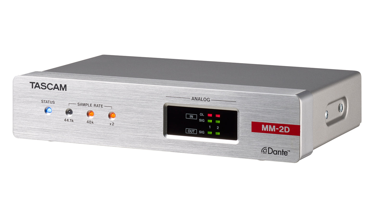 Tascam MM-2D-E - 2 Channel Mic/Line Input/Output Dante Converter with built-in DSP Mixer - 305broadcast