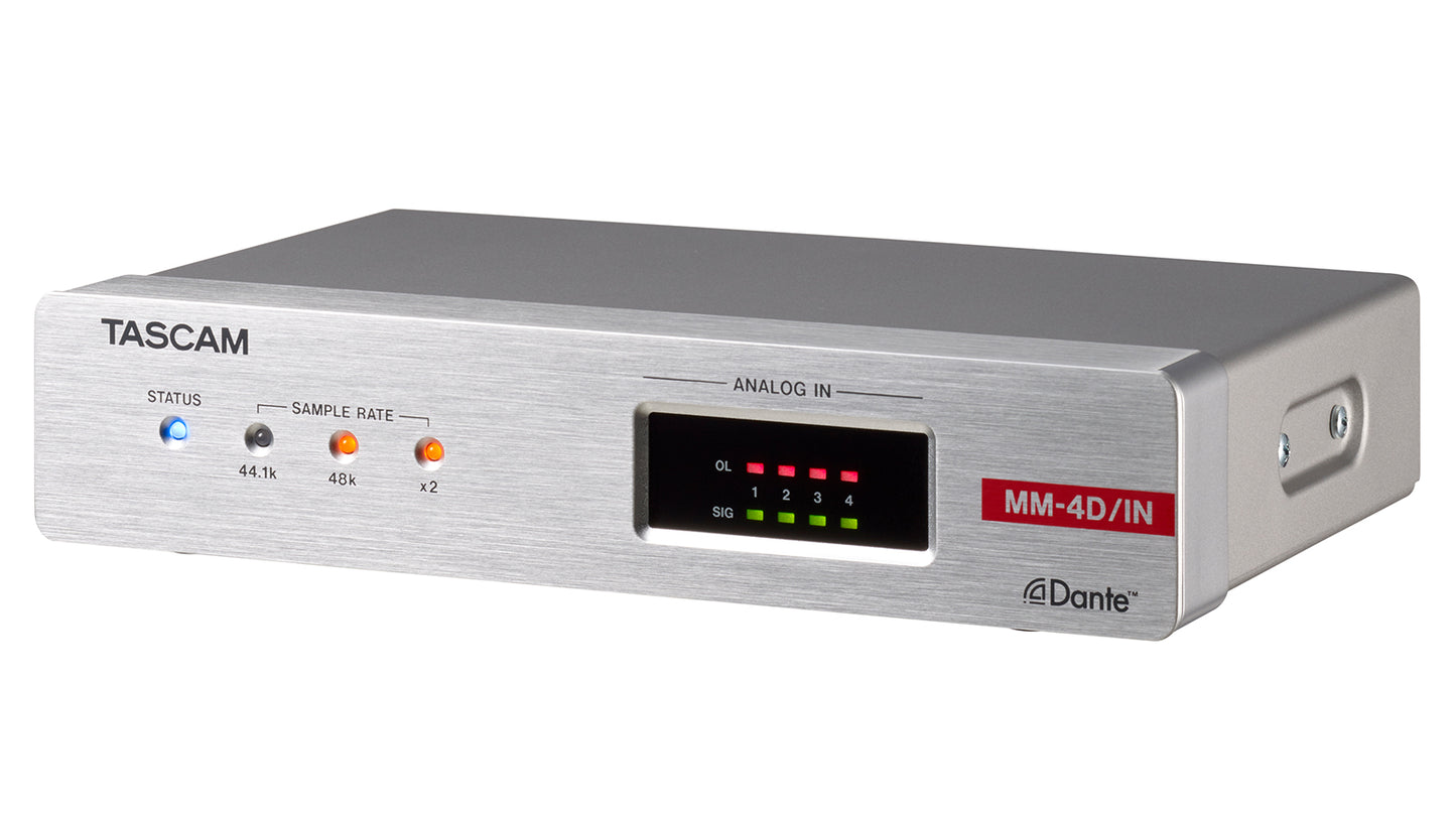 Tascam MM-4D/IN-X - 4 Channel Mic / Line Input Dante Converter with built-in DSP Mixer XLR - 305broadcast
